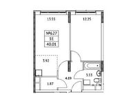 Планировка 1-комнатной квартиры, 40,01 м2