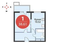 Планировка 1-комнатной квартиры, 38,61 м2