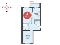 Планировка 2-комнатной квартиры, 61,38 м2
