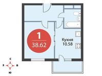 Планировка 1-комнатной квартиры, 38,62 м2