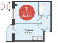 Планировка 1-комнатной квартиры, 35 м2