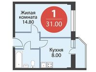 Планировка 1-комнатной квартиры, 31 м2