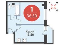Планировка 1-комнатной квартиры, 36,5 м2