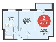 Планировка 2-комнатной квартиры, 45,5 м2