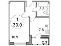 Планировка 1-комнатной квартиры, 32,2 м2