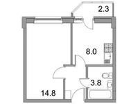Планировка 1-комнатной квартиры, 29,6 м2