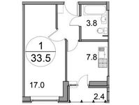 Планировка 1-комнатной квартиры, 33,2 м2