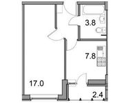 Планировка 1-комнатной квартиры, 33,8 м2
