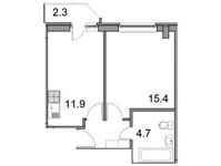 Планировка 1-комнатной квартиры, 34,1 м2