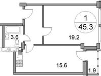 Планировка 1-комнатной квартиры, 46,2 м2