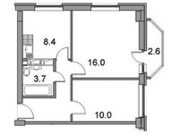 Планировка 2-комнатной квартиры, 44,8 м2