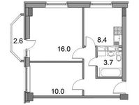Планировка 2-комнатной квартиры, 45,2 м2