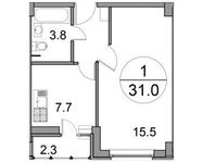 Планировка 1-комнатной квартиры, 31 м2