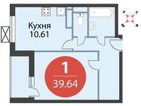 Планировка 1-комнатной квартиры, 39,64 м2