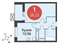 Планировка 1-комнатной квартиры, 38,23 м2