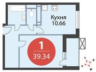Планировка 1-комнатной квартиры, 39,34 м2