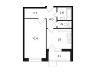Планировка 1-комнатной квартиры, 40,79 м2