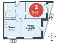 Планировка 2-комнатной квартиры, 54,54 м2