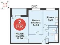 Планировка 2-комнатной квартиры, 57,9 м2
