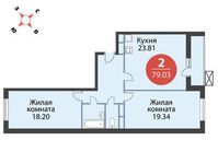 Планировка 2-комнатной квартиры, 79,03 м2