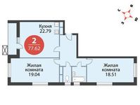 Планировка 2-комнатной квартиры, 77,62 м2