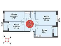 Планировка 3-комнатной квартиры, 97,09 м2