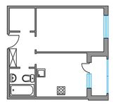 Планировка 1-комнатной квартиры, 37,4 м2