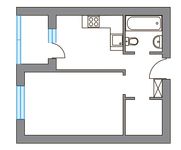 Планировка 1-комнатной квартиры, 33,5 м2