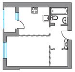 Планировка 1-комнатной квартиры, 33,4 м2
