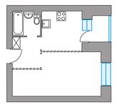 Планировка 1-комнатной квартиры, 32,6 м2
