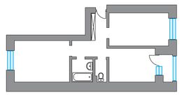 Планировка 2-комнатной квартиры, 51,4 м2