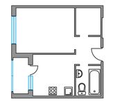 Планировка 1-комнатной квартиры, 34 м2