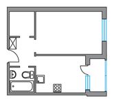 Планировка 1-комнатной квартиры, 35 м2