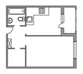 Планировка 1-комнатной квартиры, 38 м2