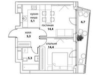 Планировка 2-комнатной квартиры, 46,4 м2