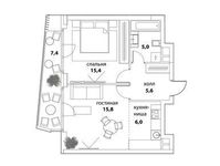 Планировка 2-комнатной квартиры, 50,1 м2