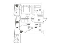 Планировка 2-комнатной квартиры, 51,3 м2