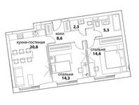 Планировка 3-комнатной квартиры, 65,8 м2