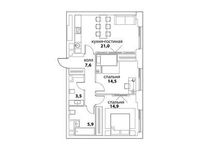 Планировка 3-комнатной квартиры, 67,4 м2