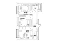 Планировка 3-комнатной квартиры, 71,8 м2