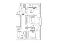 Планировка 2-комнатной квартиры, 72,4 м2