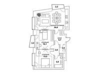 Планировка 3-комнатной квартиры, 77,1 м2