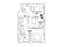 Планировка 3-комнатной квартиры, 73,7 м2