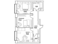 Планировка 3-комнатной квартиры, 71,6 м2