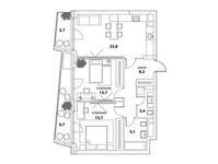 Планировка 3-комнатной квартиры, 72,3 м2