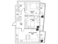 Планировка 3-комнатной квартиры, 72,6 м2