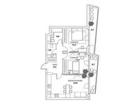 Планировка 3-комнатной квартиры, 73,6 м2