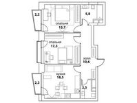 Планировка 3-комнатной квартиры, 72,8 м2