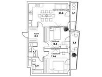 Планировка 3-комнатной квартиры, 73,8 м2