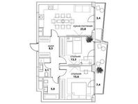 Планировка 3-комнатной квартиры, 72,5 м2